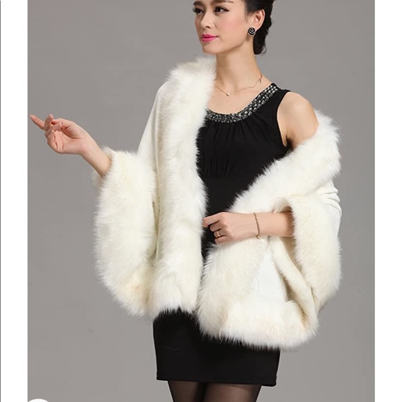 white fake fur shawl